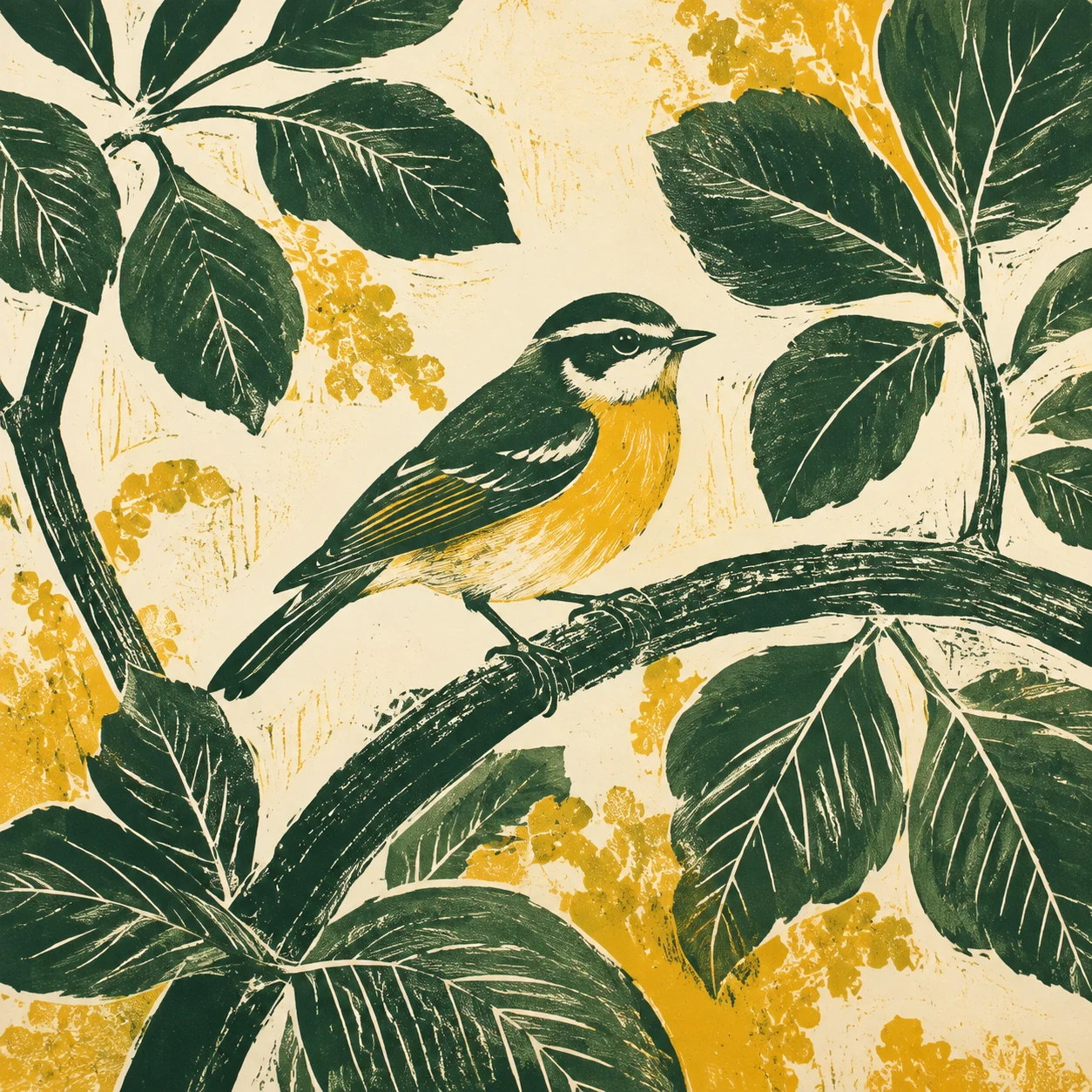 A small bird resting on an arching branch