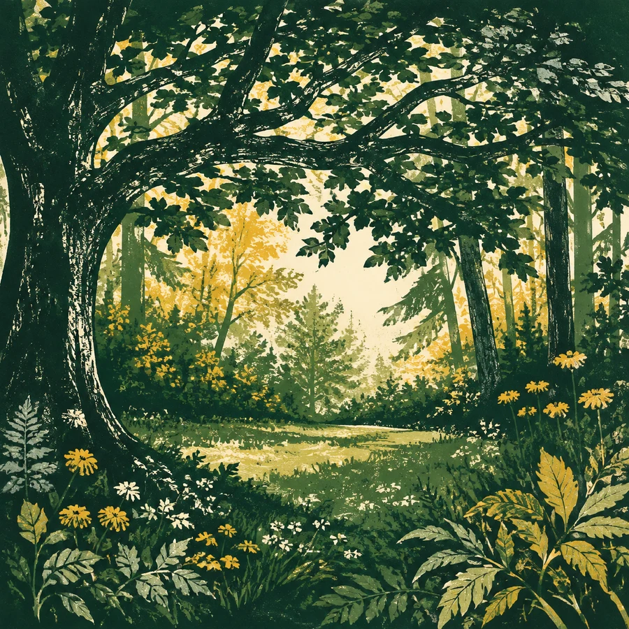 A canopy sheltering a clearing