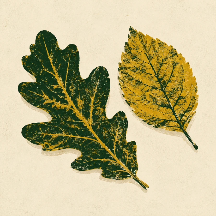 Separate leaves on a light tabletop