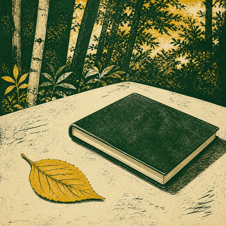A loose leaf beside a closed folio
