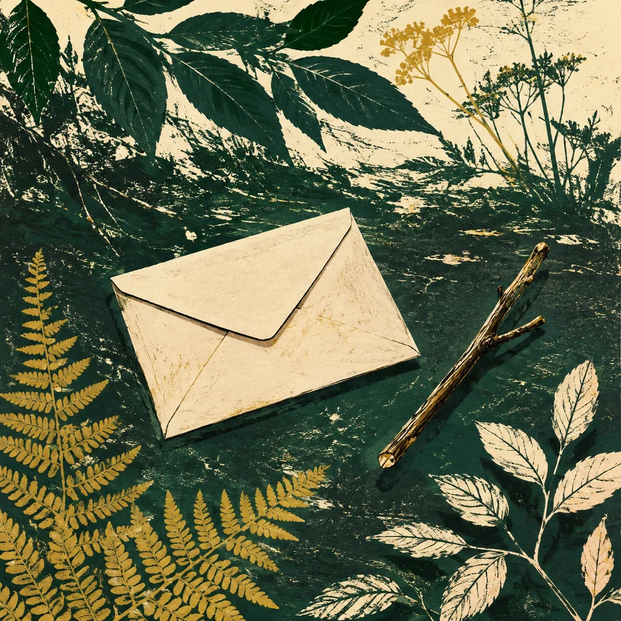 Sealed envelope beside a twig