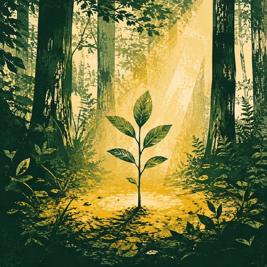 A young sapling in warm light