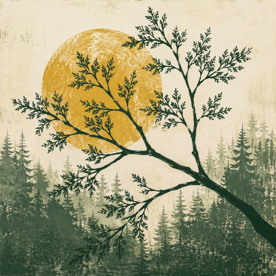 A branching woodland silhouette